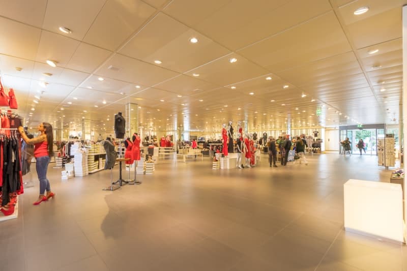 Modern retail store and showroom interior with display shelving